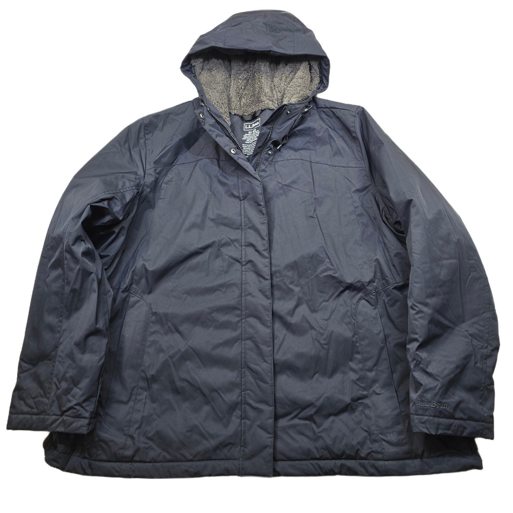 LLBean Winter Warmer Jacket Womens 3X Plus‎ Black Fleece Lined Hooded Parka